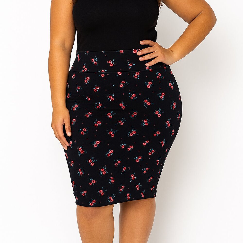 Silhouette Nyc Floral Stretchy XL Black Pencil Skirt Comfy Office Work Wear Y2K
